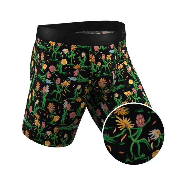 The Garden of Breedin Long Leg Boxer Briefs | Flower Pouch Underwear with Fly