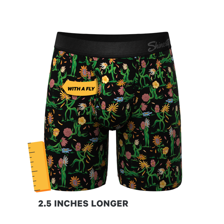 The Garden of Breedin Long Leg Boxer Briefs | Flower Pouch Underwear with Fly
