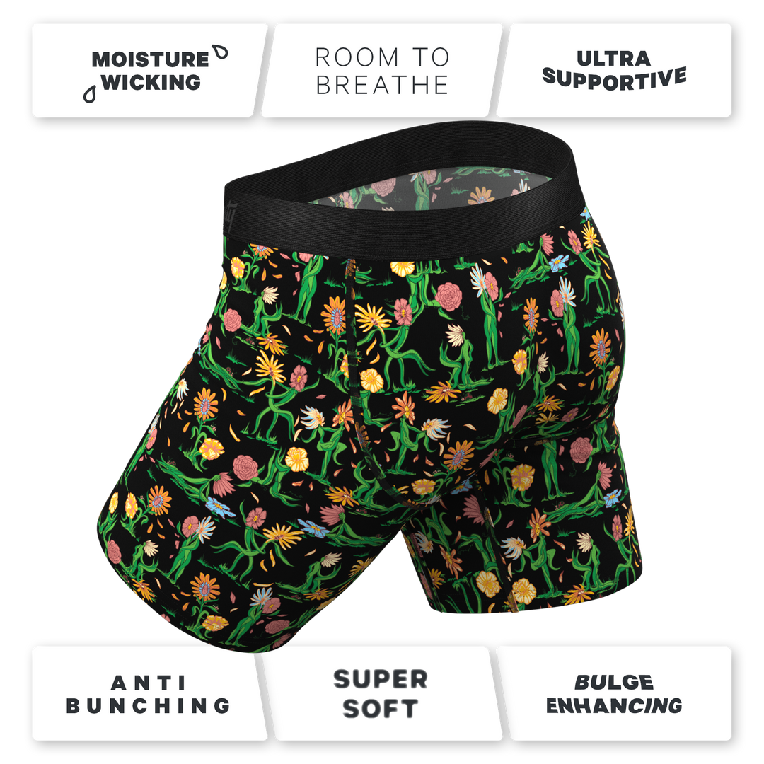 The Garden of Breedin Long Leg Boxer Briefs | Flower Pouch Underwear with Fly