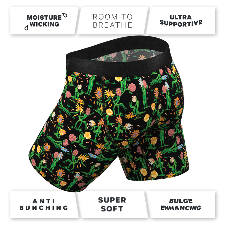 The Garden of Breedin Long Leg Boxer Briefs | Flower Pouch Underwear with Fly
