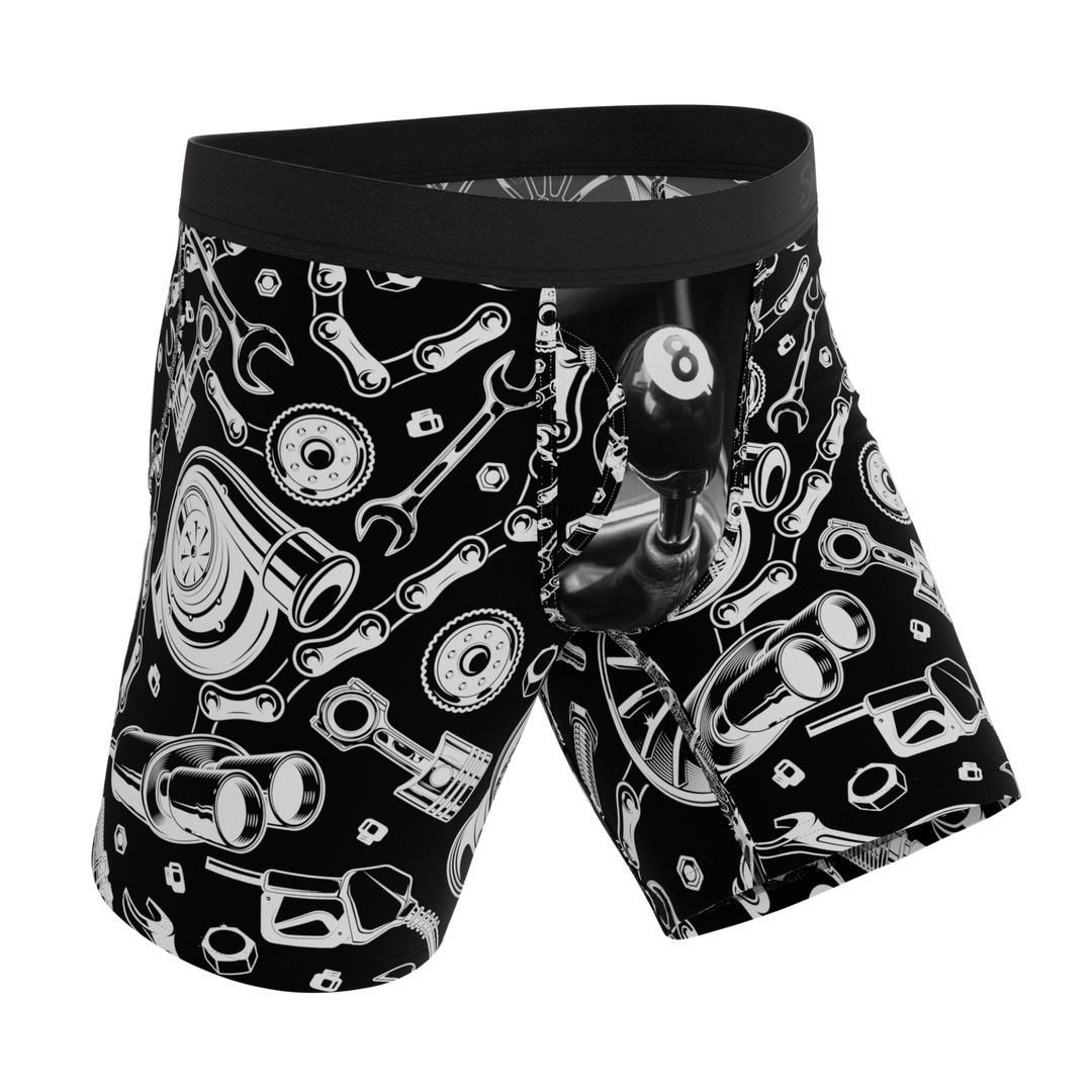 Shinesty The Gear Head stick shift Ball Hammock long leg underwear with fly – men's long leg boxer brief