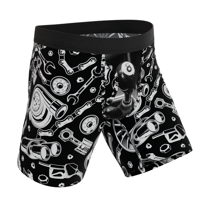 Shinesty The Gear Head stick shift Ball Hammock long leg underwear with fly – men's long leg boxer brief