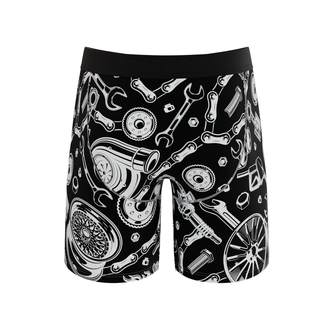 Shinesty The Gear Head stick shift Ball Hammock long leg underwear with fly – men's long leg boxer brief