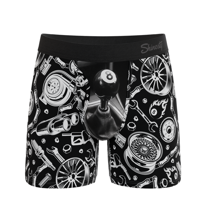 Shinesty The Gear Head stick shift Ball Hammock underwear with fly – men's stick shift print briefs fly