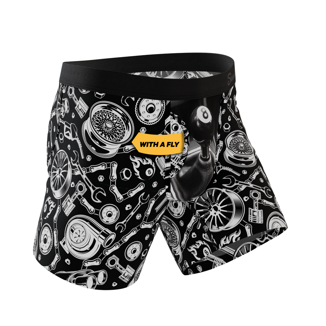 Shinesty The Gear Head stick shift Ball Hammock underwear with fly – men's stick shift print briefs fly