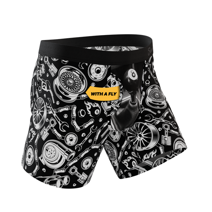 Shinesty The Gear Head stick shift Ball Hammock underwear with fly – men's stick shift print briefs fly
