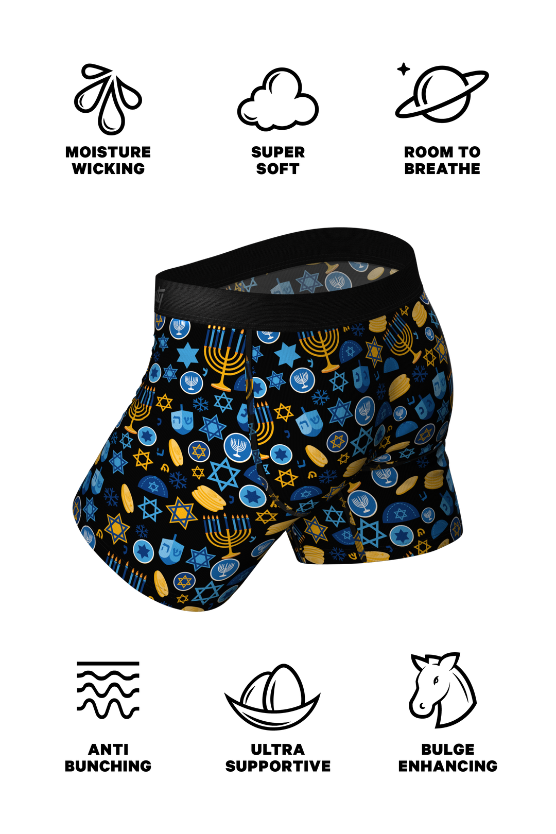 Shinesty "Gelty Pleasure" Hanukkah Ball Hammock® Pouch Underwear w/ Fly