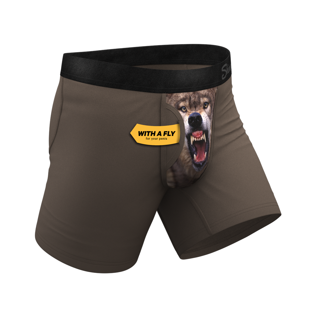 Shinesty "The Grey's Growl" Wolf Ball Hammock® Pouch Boxer Briefs (With Fly)