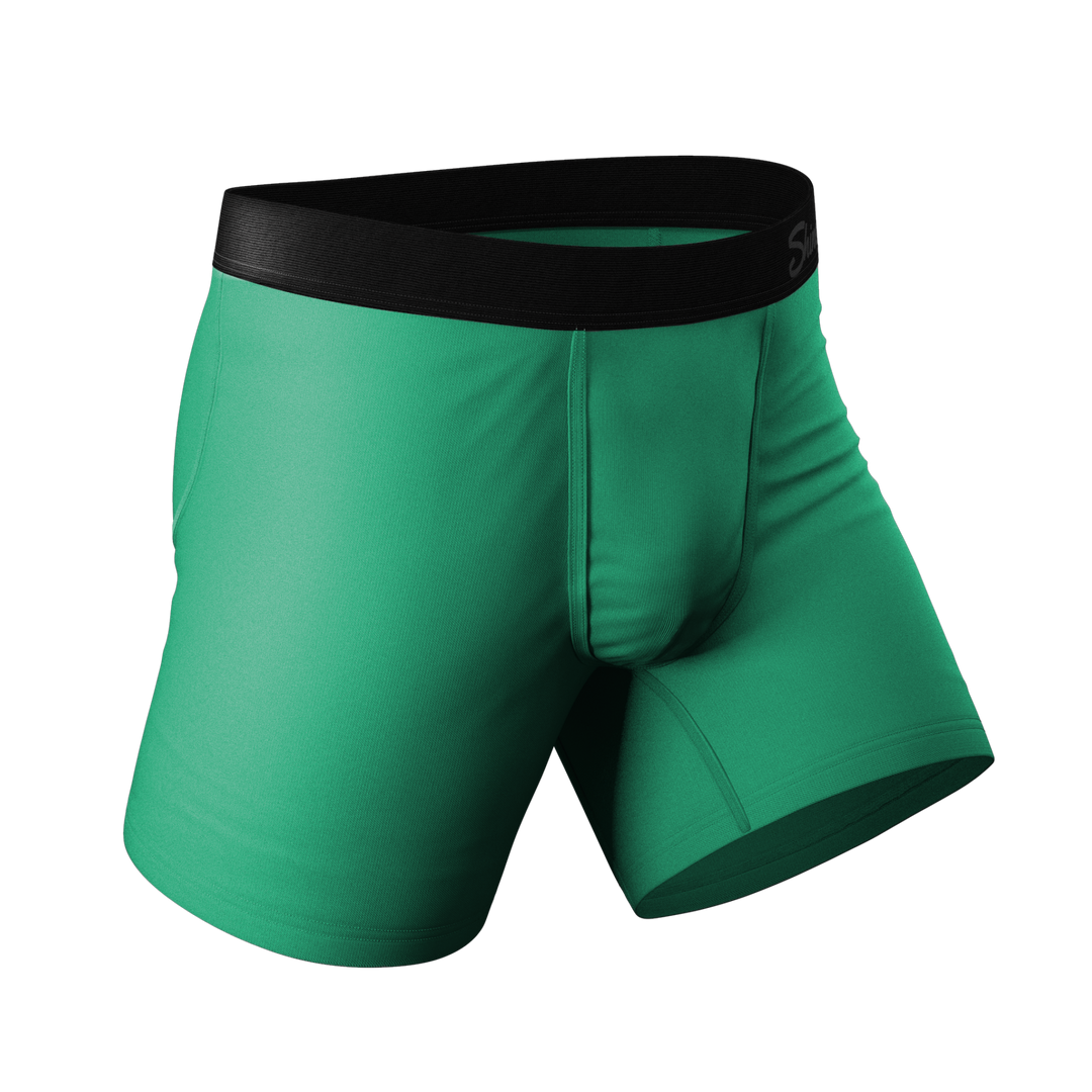 The Green Boys: Men's Solid Green Boxer Briefs with Ball Hammock® Pouch Technology