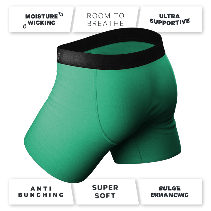 The Green Boys: Men's Solid Green Boxer Briefs with Ball Hammock® Pouch Technology