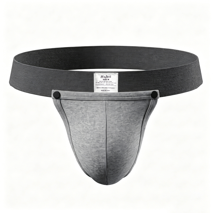 HisJock Snap Thong in grey – men's snap-release thong with removable snap pouch