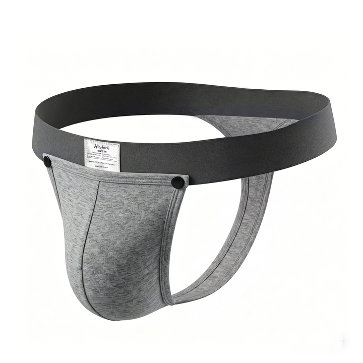 HisJock Snap Thong in grey – men's snap-release thong with removable snap pouch