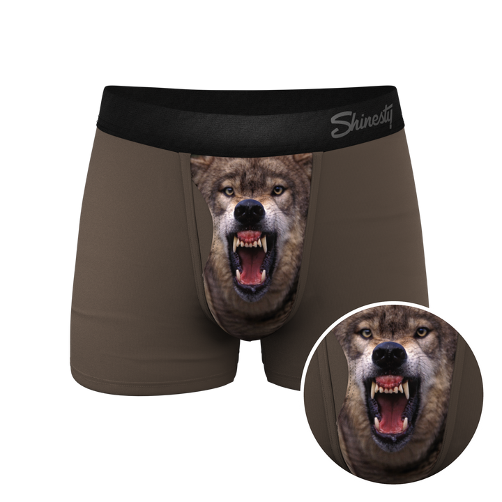 Shinesty "The Grey's Growl" Wolf Print Ball Hammock® Pouch Trunks Underwear