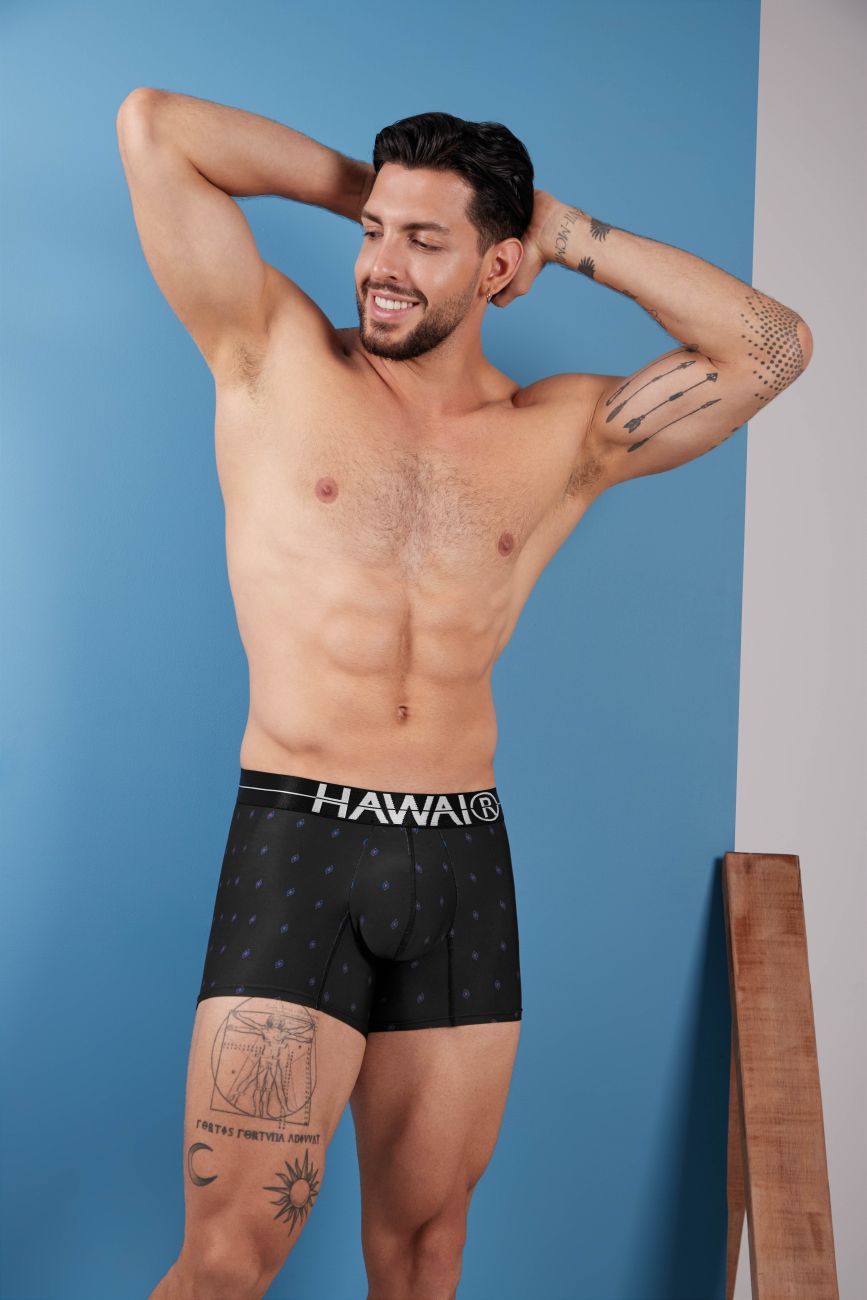 HAWAIR Printed Microfiber Trunks in Black – men's trunks