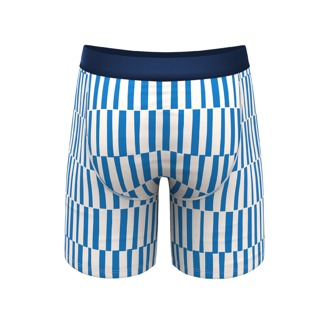 Shinesty "The Hamptons" Long Leg Boxer Briefs with Fly (Blue Mosaic Stripe)