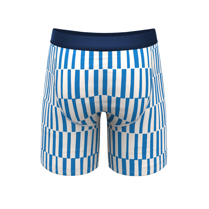 Shinesty "The Hamptons" Long Leg Boxer Briefs with Fly (Blue Mosaic Stripe)