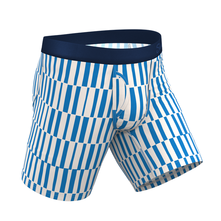 Shinesty "The Hamptons" Long Leg Boxer Briefs with Fly (Blue Mosaic Stripe)