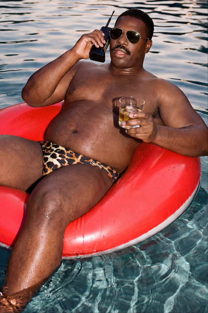 Shinesty The Hot Spots leopard Ball Hammock pouch swim briefs – men's leopard print swim brief