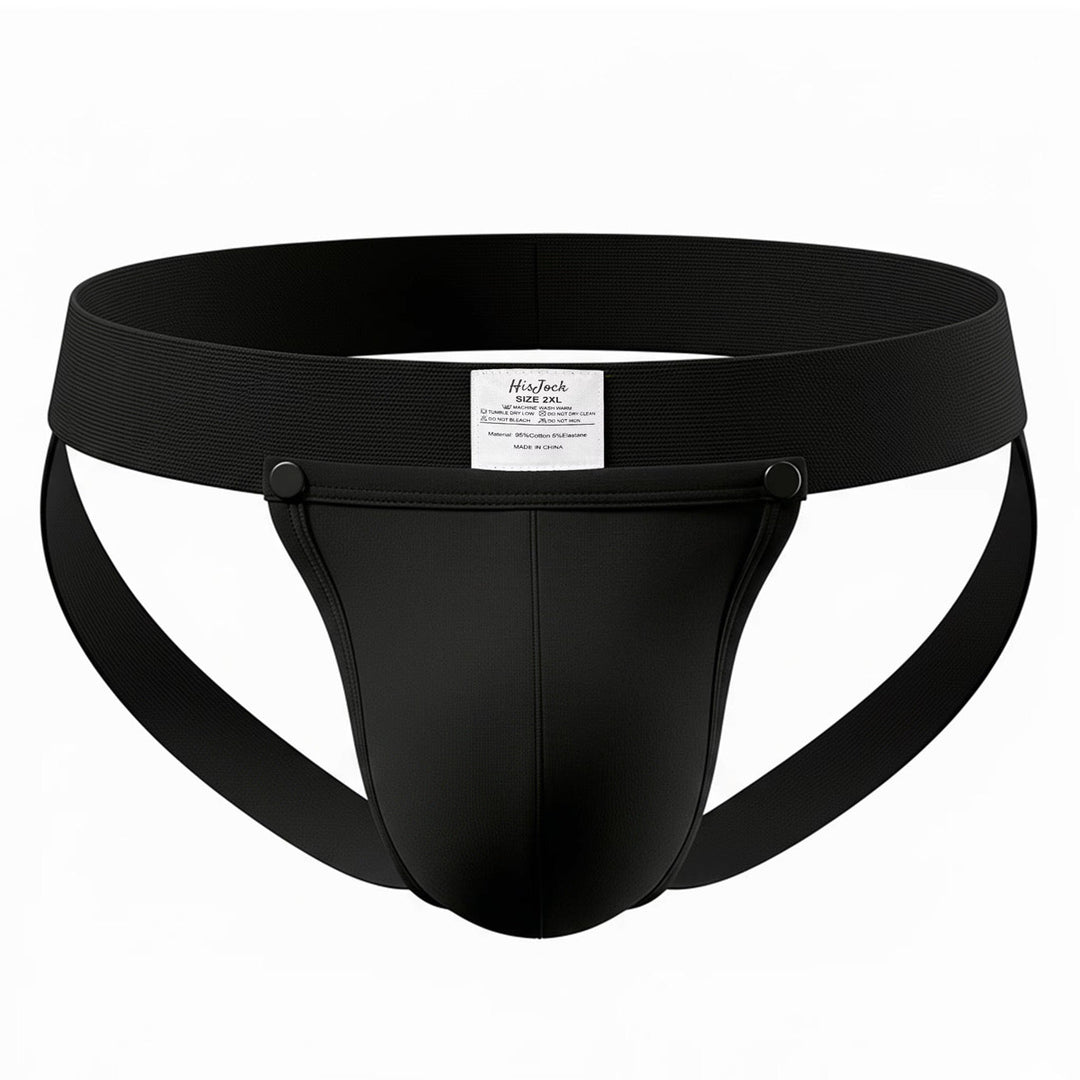 HisJock Snap Jock 2.0 in black – men's snap release removable pouch jockstrap