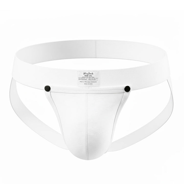 HisJock Snap Jock 2.0 in white – men's snap release removable pouch jockstrap