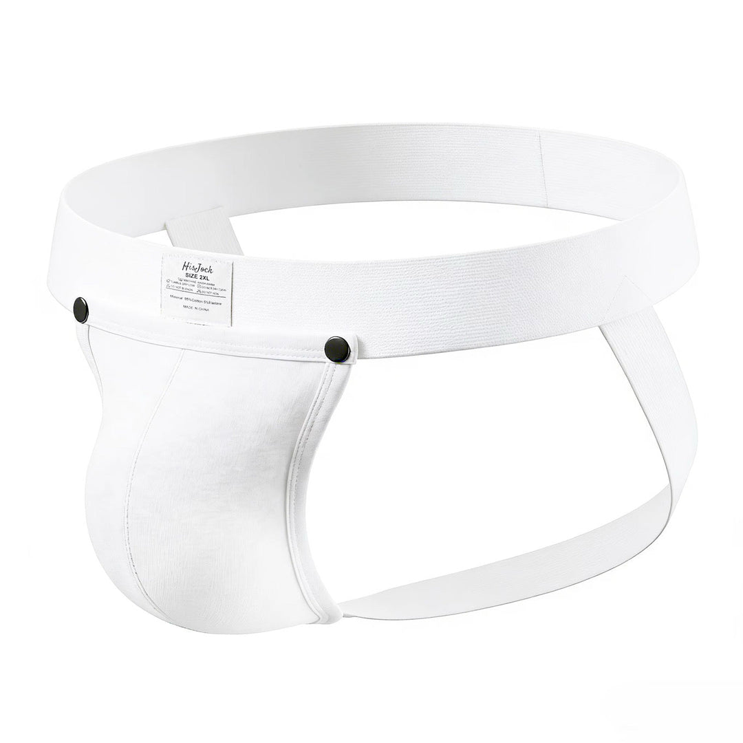 HisJock Snap Jock 2.0 in white – men's snap release removable pouch jockstrap
