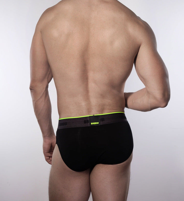 BADBUI Micro Modal Flex Brief in jet black – men's micro modal no-binding flex leg brief