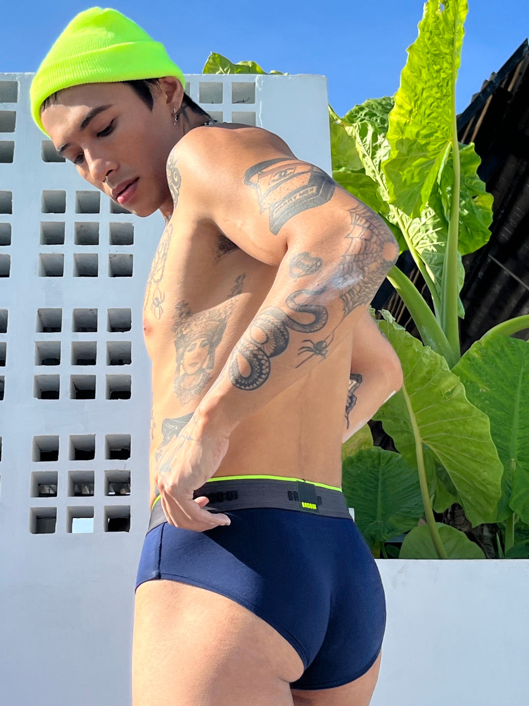 BADBUI Micro Modal Flex Brief in navy blue – men's micro modal no-binding flex leg brief
