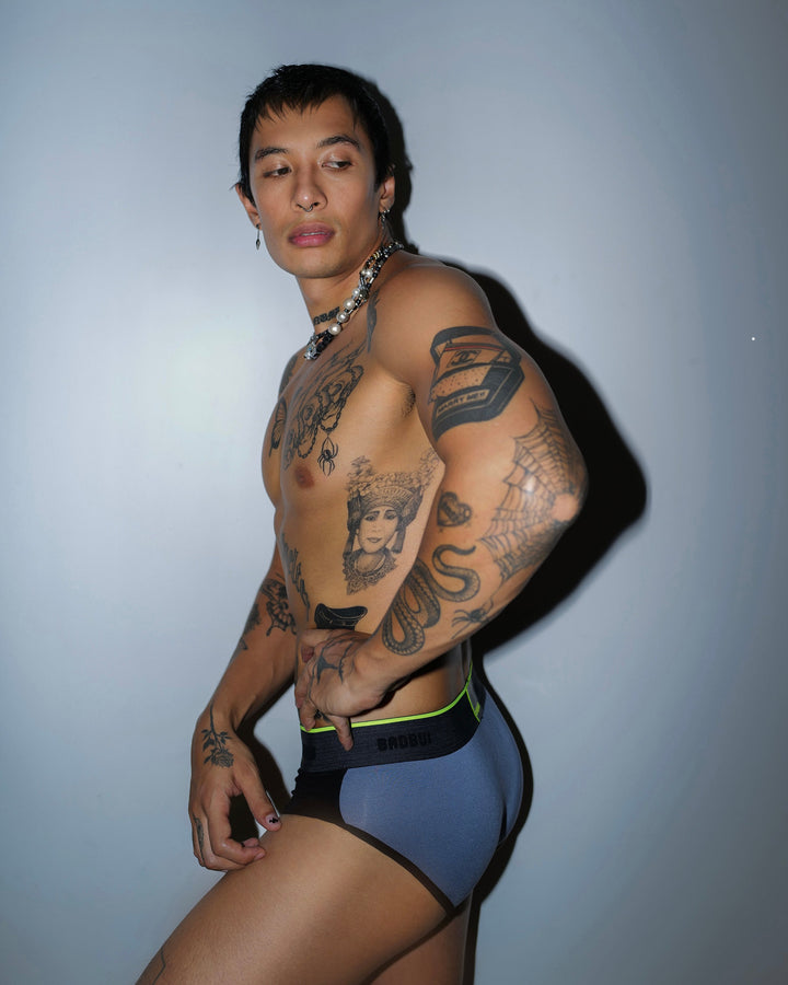 BADBUI Micro Modal Flex Brief Colorblock in jet cadet – men's micro modal colorblock no-binding brief
