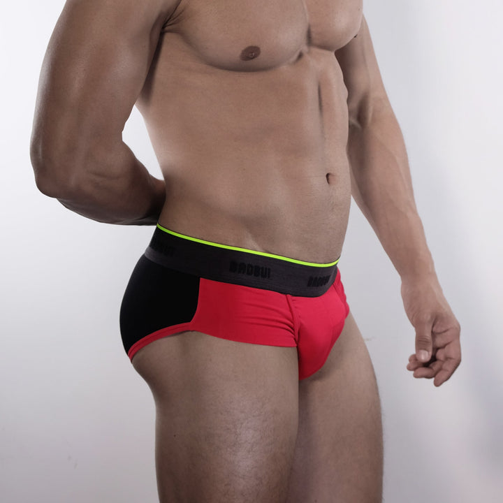 BADBUI Micro Modal Flex Brief Colorblock in fire jet – men's micro modal colorblock no-binding brief