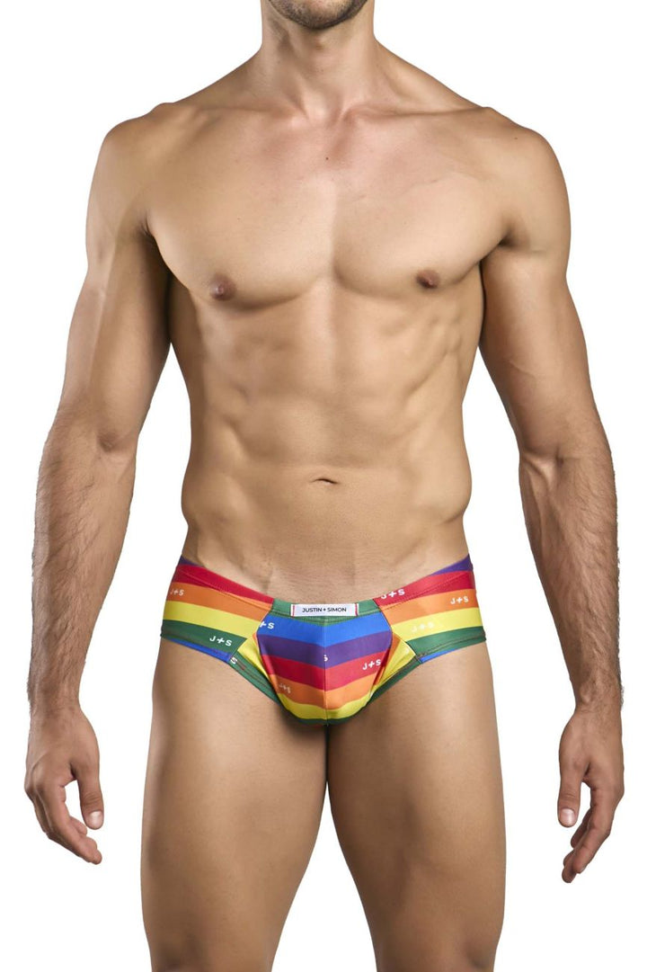 CandyMan JUSTIN+SIMON XSJ22 Cheek Men's Bikini Brief in Pride Flag – men's briefs