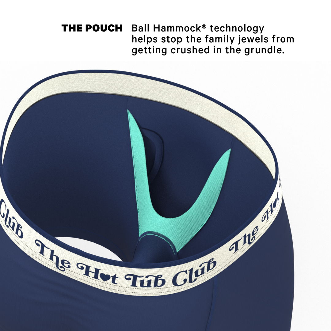 The Jet Set: Hot Tub Club Navy Ball Hammock® Pouch Underwear with Fly