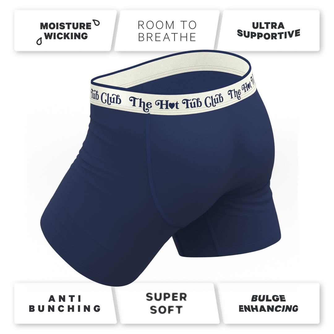 The Jet Set: Hot Tub Club Navy Ball Hammock® Pouch Underwear with Fly
