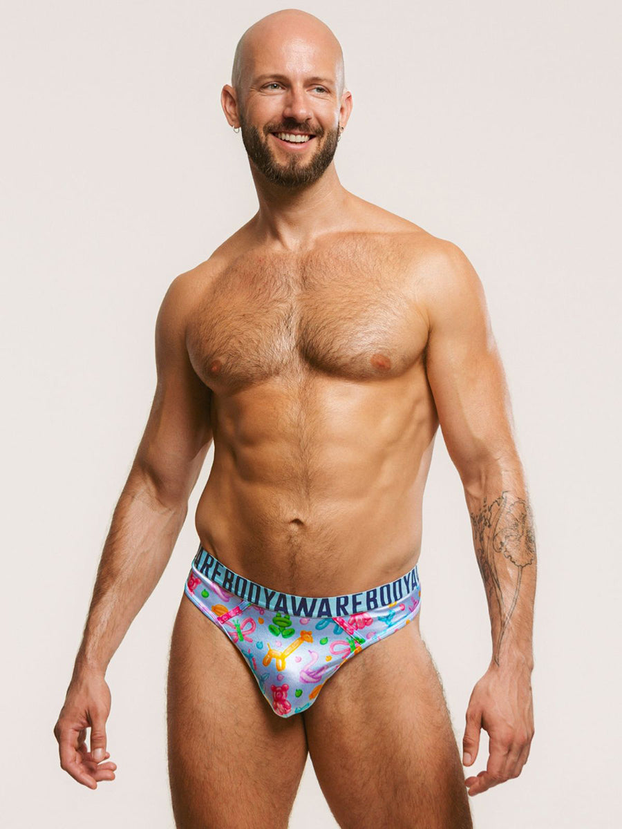 Body Aware Luxe Satin Sport Thong in balloon animal print – men's satin sport thong