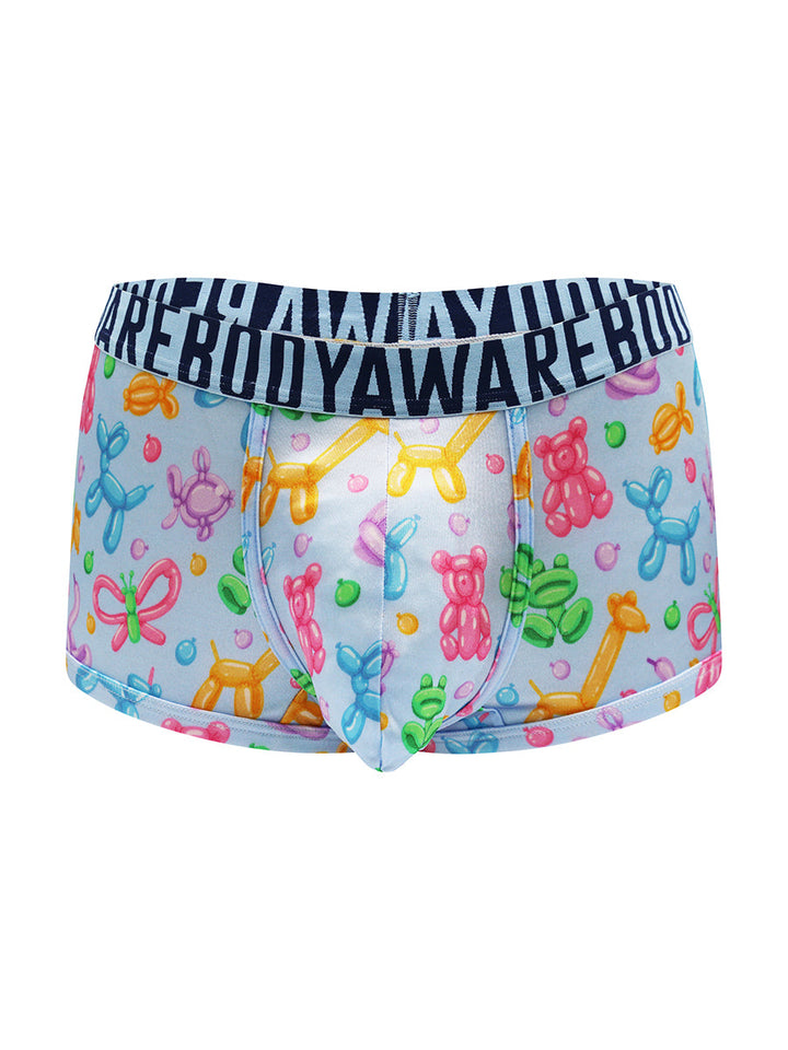 Body Aware Luxe Satin Sport Trunk in balloon animal print – men's satin trunk underwear