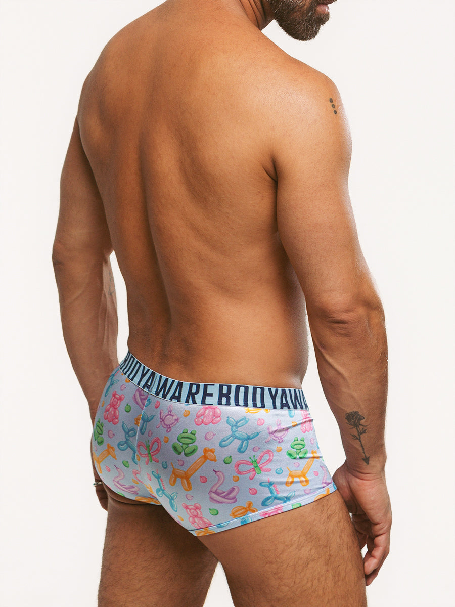 Body Aware Luxe Satin Sport Trunk in balloon animal print – men's satin trunk underwear