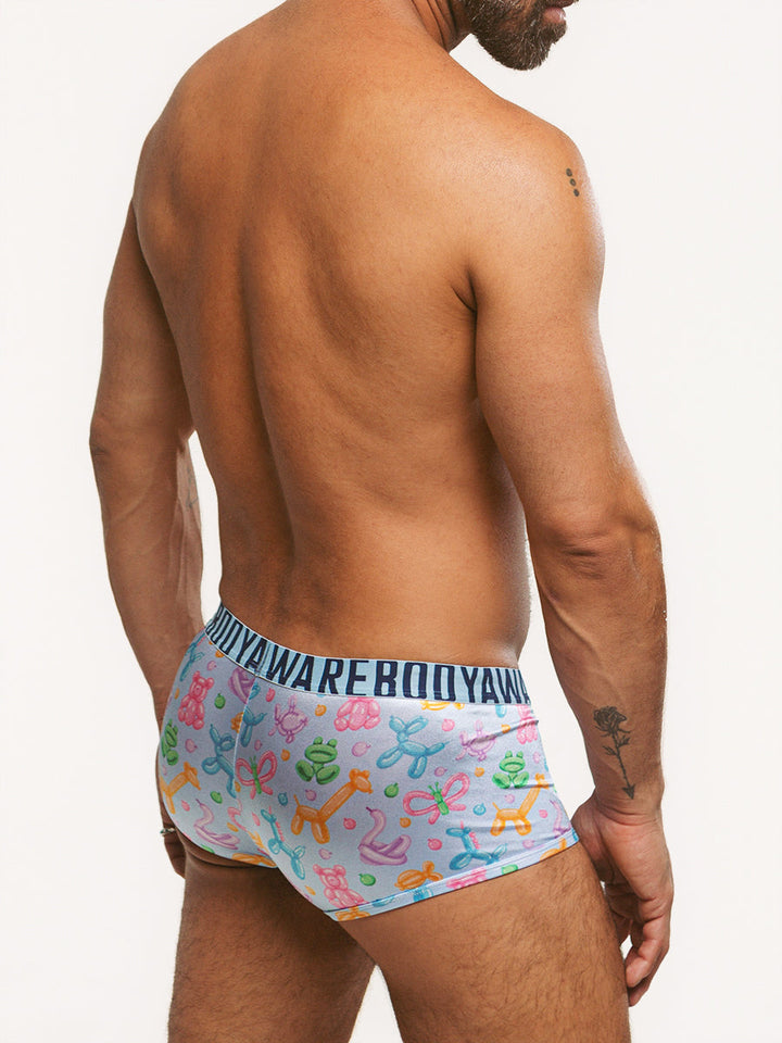 Body Aware Luxe Satin Sport Trunk in balloon animal print – men's satin trunk underwear