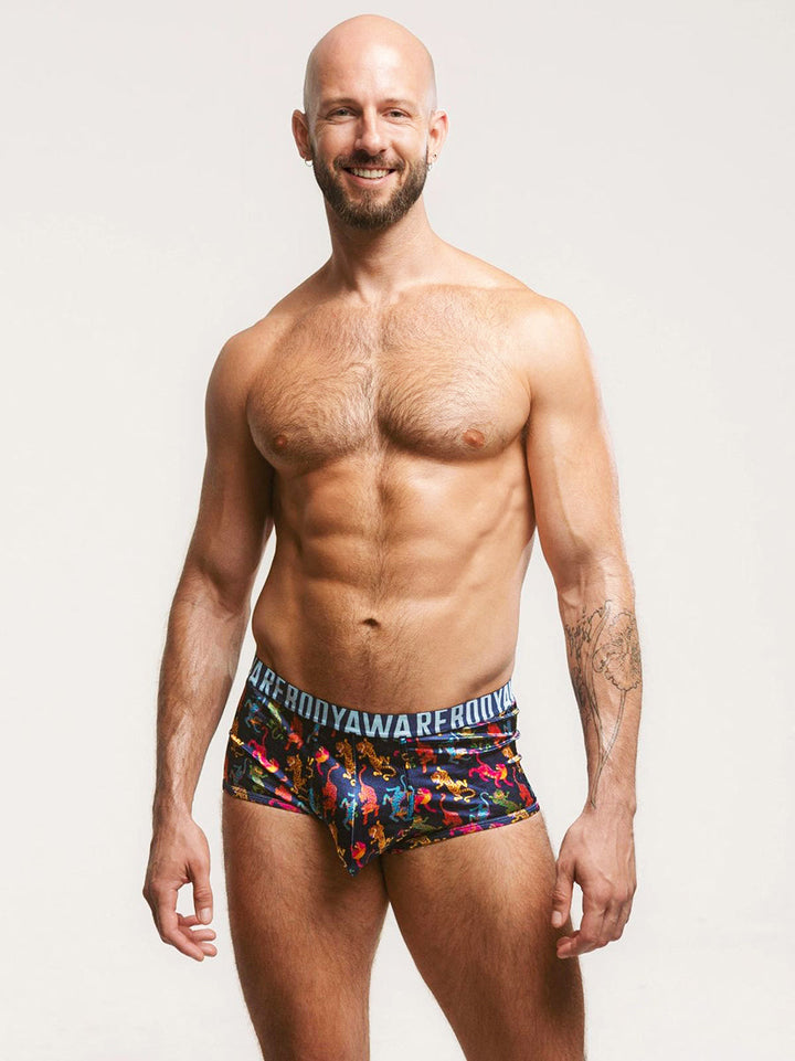 Body Aware Luxe Satin Sport Trunk in tiger print – men's satin trunk underwear
