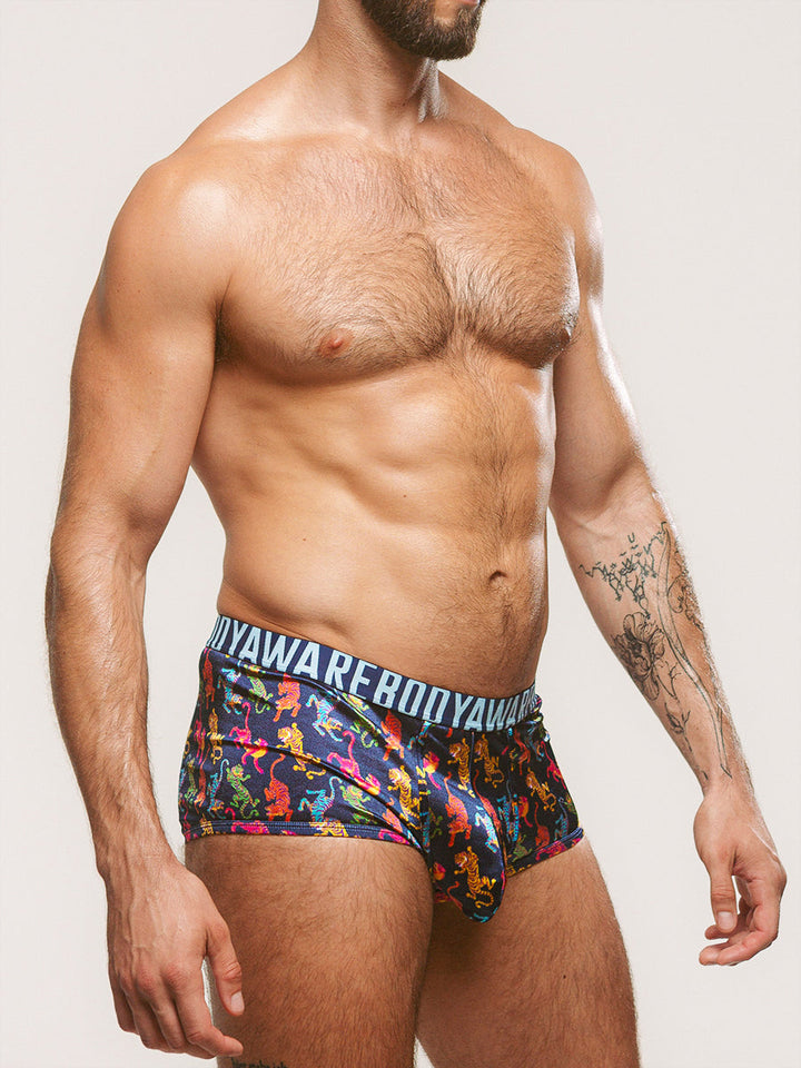 Body Aware Luxe Satin Sport Trunk in tiger print – men's satin trunk underwear
