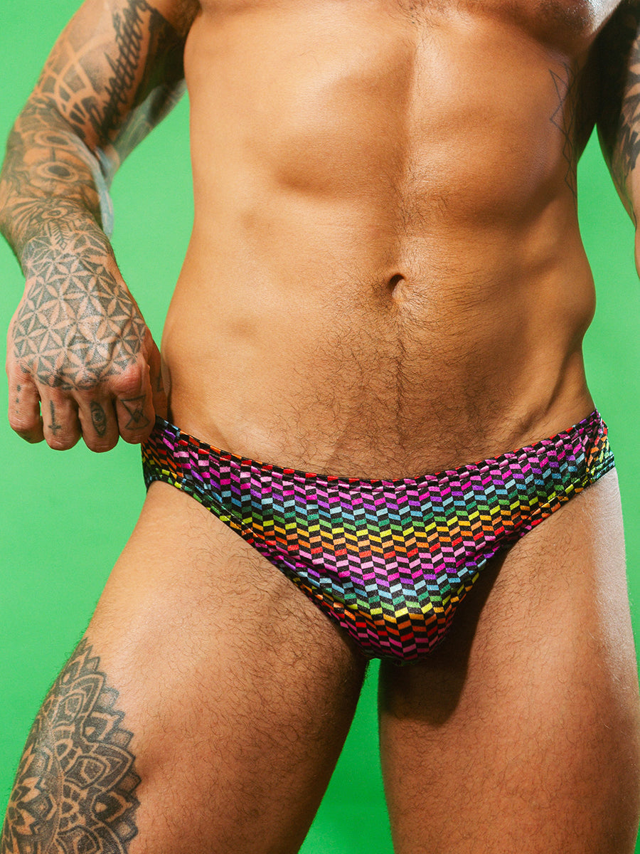Body Aware Prism Satin Greek God Brief in rainbow – men's shiny satin underwear brief