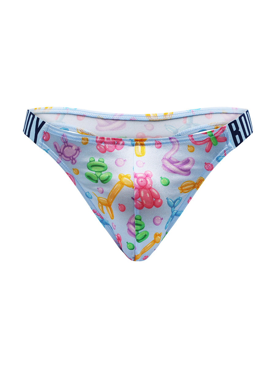 Body Aware Luxe Satin Dual Logo Thong in balloon animal print – men's satin dual logo thong