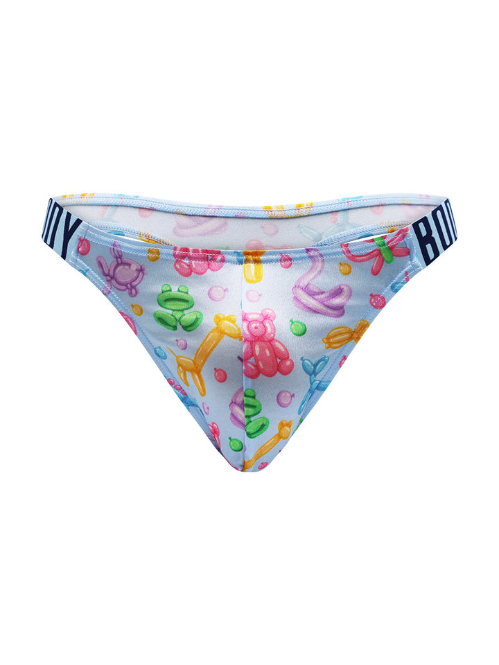 Body Aware Luxe Satin Dual Logo Thong in balloon animal print – men's satin dual logo thong
