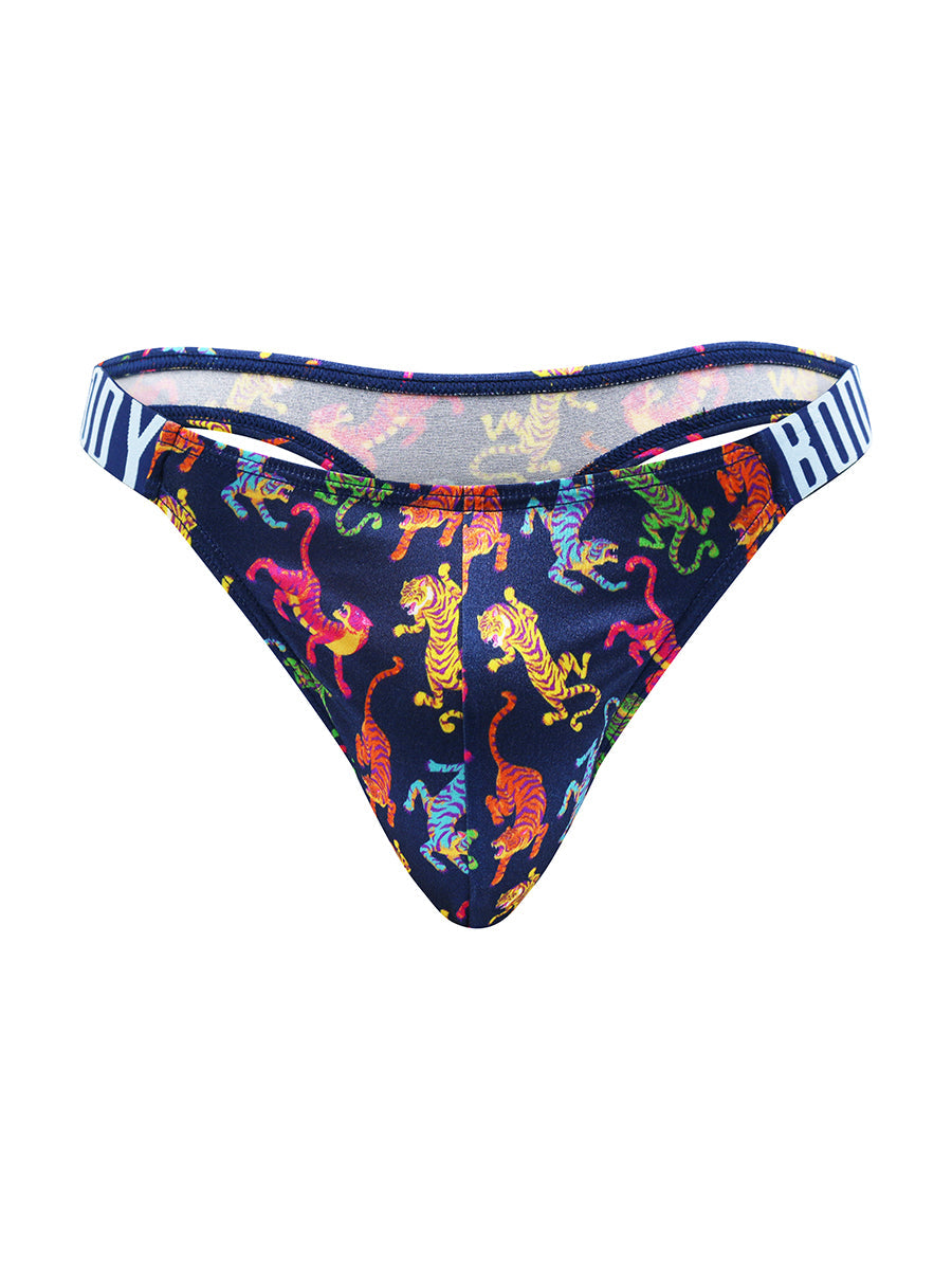 Body Aware Luxe Satin Dual Logo Thong in tiger print – men's satin thong dual logo