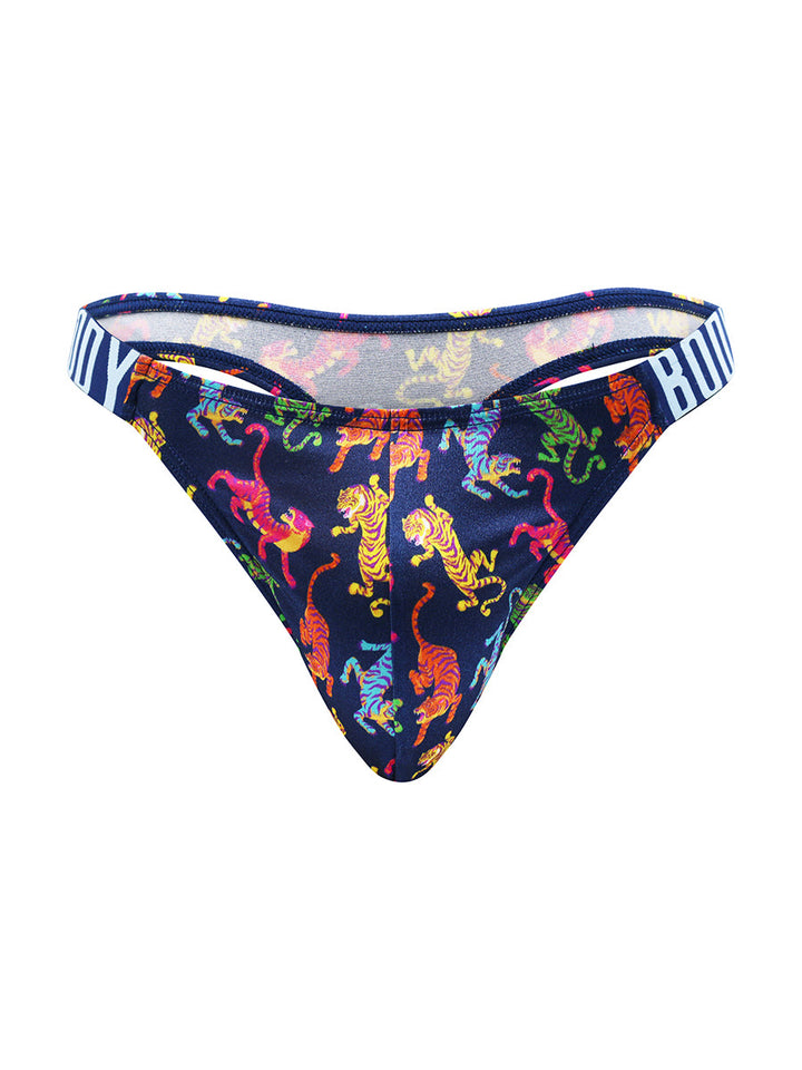 Body Aware Luxe Satin Dual Logo Thong in tiger print – men's satin thong dual logo
