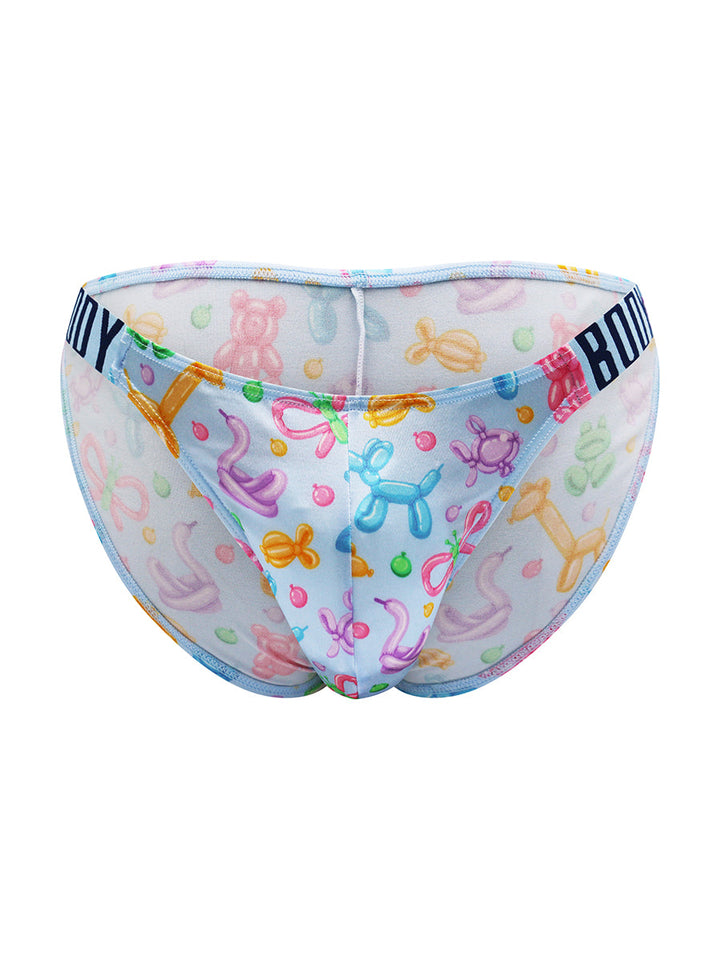 Body Aware Luxe Satin Dual Logo Brief in balloon animal print – men's satin dual logo brief