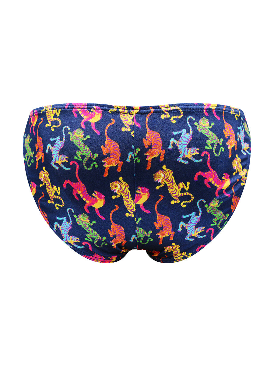 Body Aware Luxe Satin Dual Logo Brief in tiger print – men's satin brief dual logo waistband