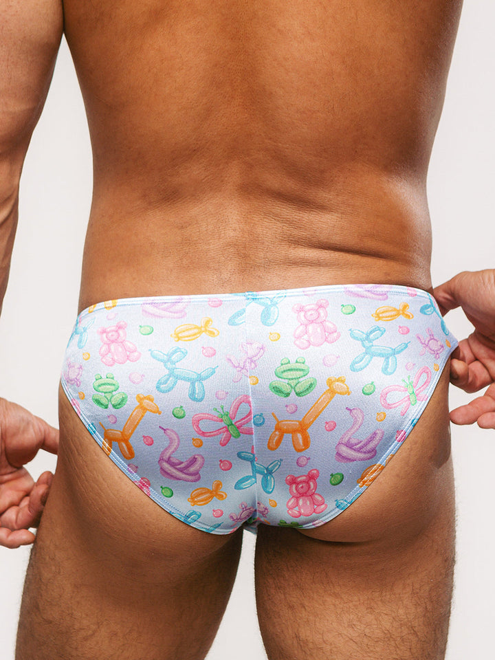 Body Aware Luxe Satin Dual Logo Brief in balloon animal print – men's satin dual logo brief
