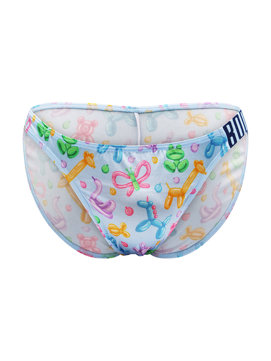 Body Aware Luxe Satin Logo Strap Brief in balloon animal print – men's satin brief