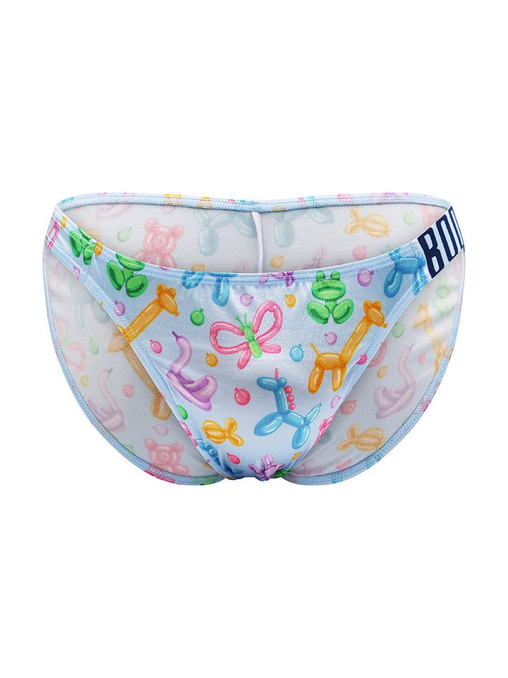 Body Aware Luxe Satin Logo Strap Brief in balloon animal print – men's satin brief