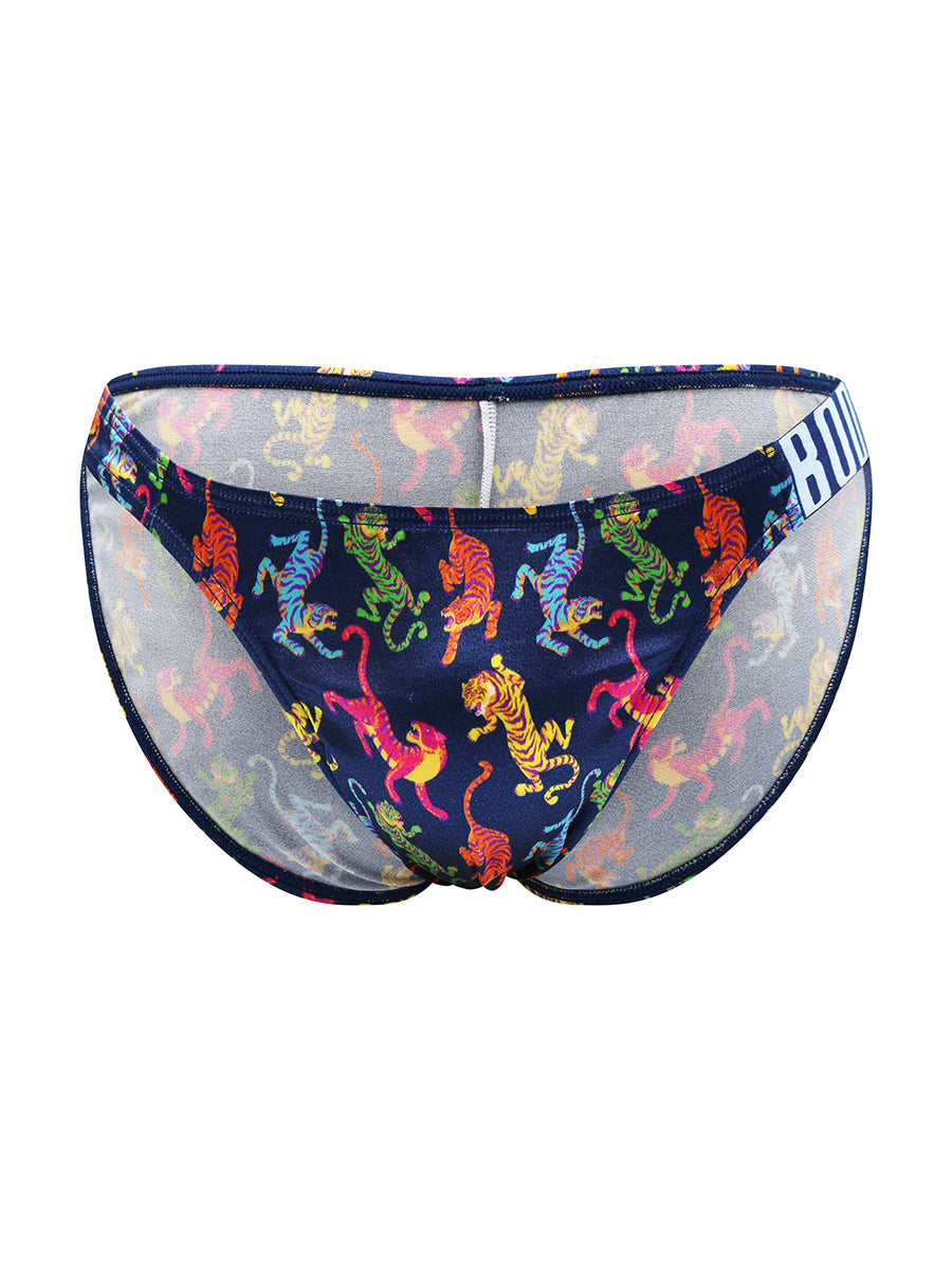 Body Aware Luxe Satin Logo Strap Brief in tiger print – men's satin brief with logo strap