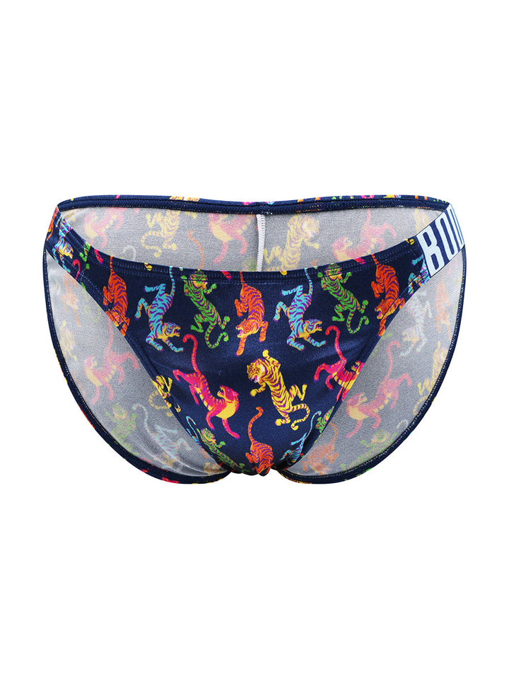 Body Aware Luxe Satin Logo Strap Brief in tiger print – men's satin brief with logo strap